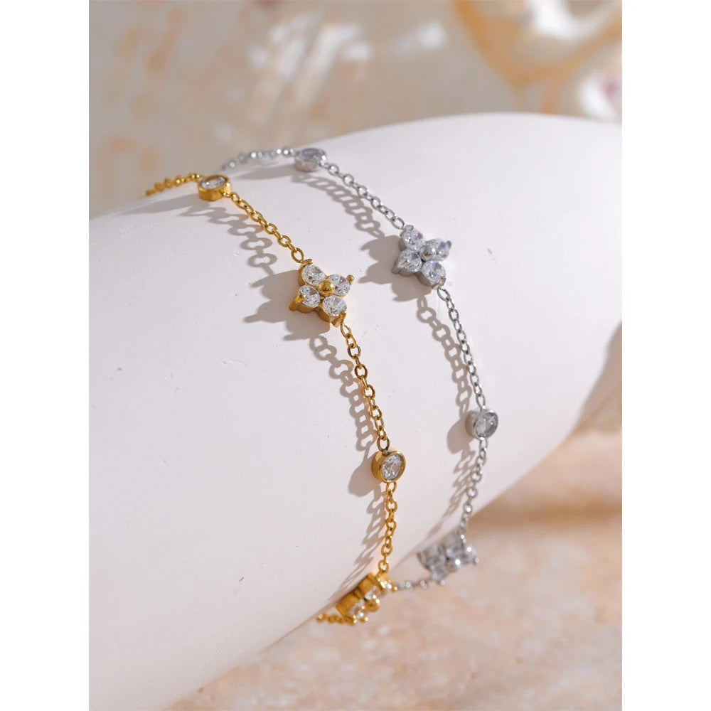 Ziora Cubic Zirconia Flower Chain Bracelet