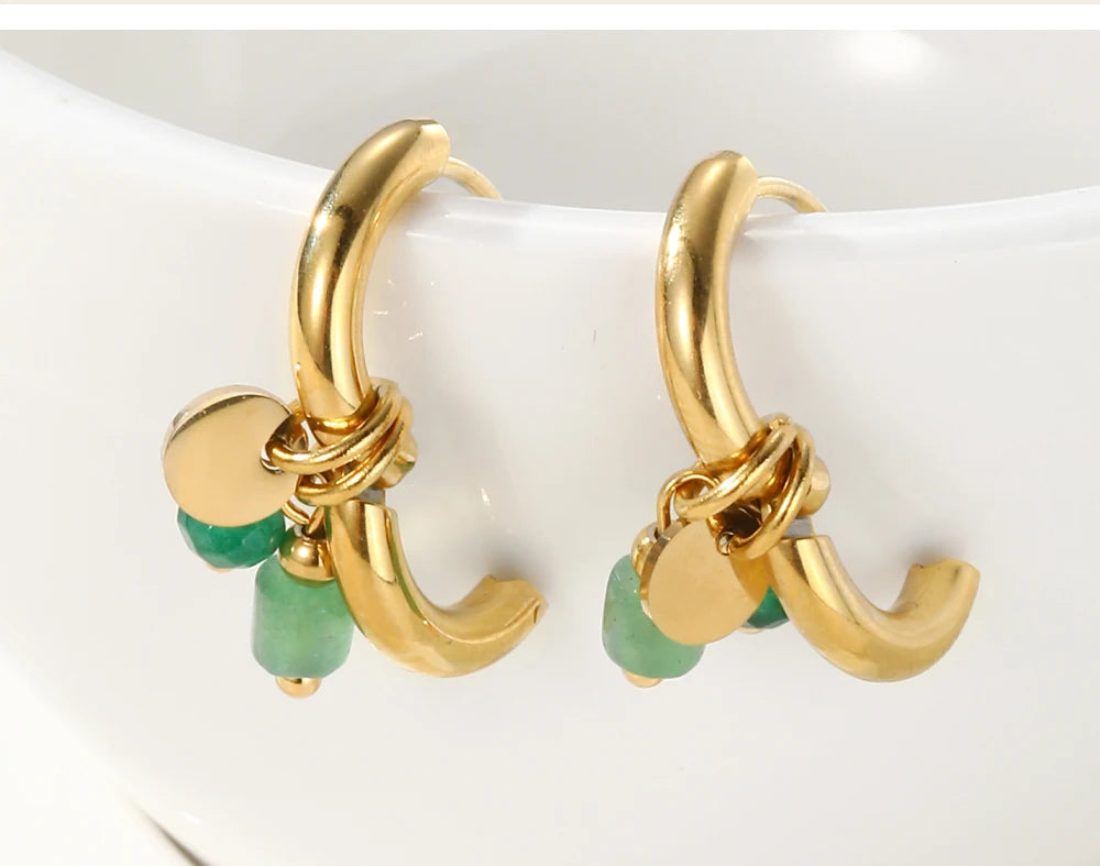 Ziora Minimalist Natural Stone Hoop Earrings
