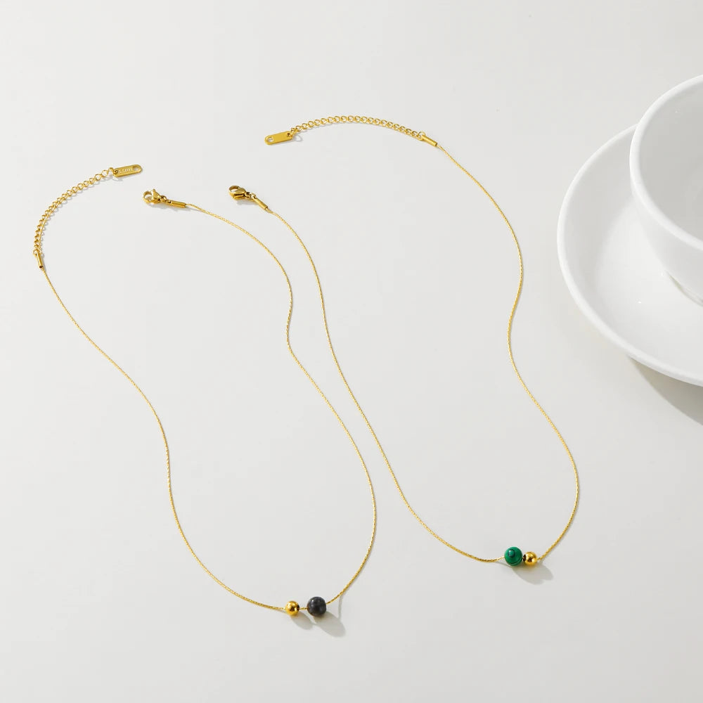 Minimalist Natural Stone Beaded Necklace