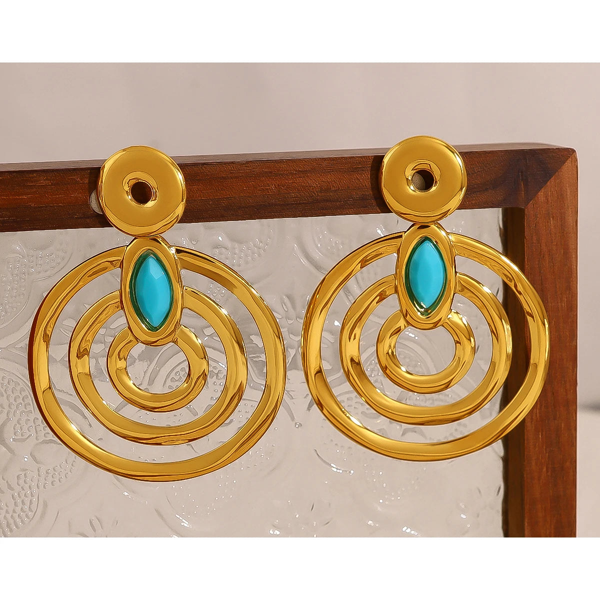 Ziora Retro Blue Acrylic Geometric Drop Earrings