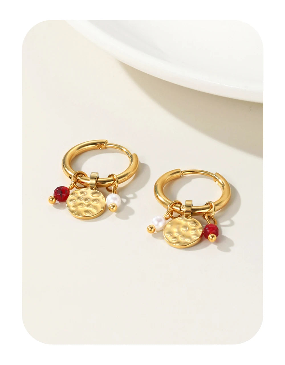 Ziora Pink Natural Stone Gold Plated Hoop Earrings