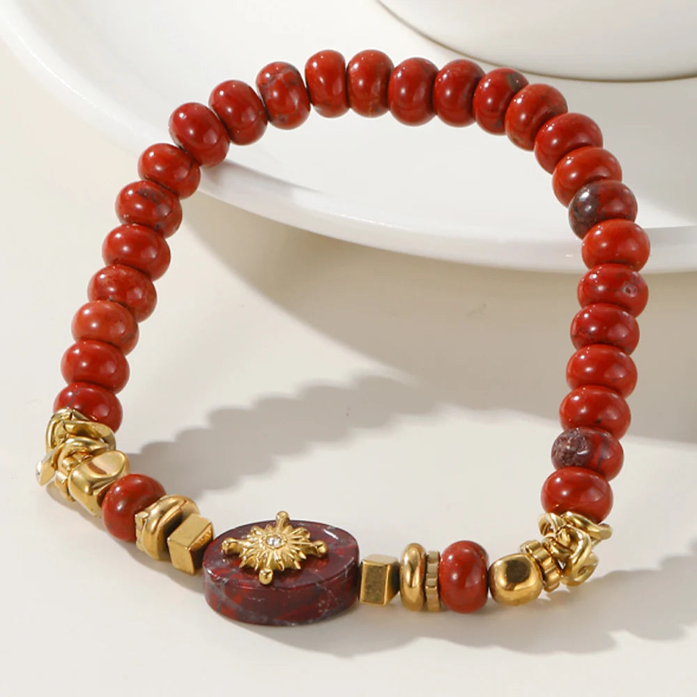 Ziora Red Natural Stone Beaded Bracelet