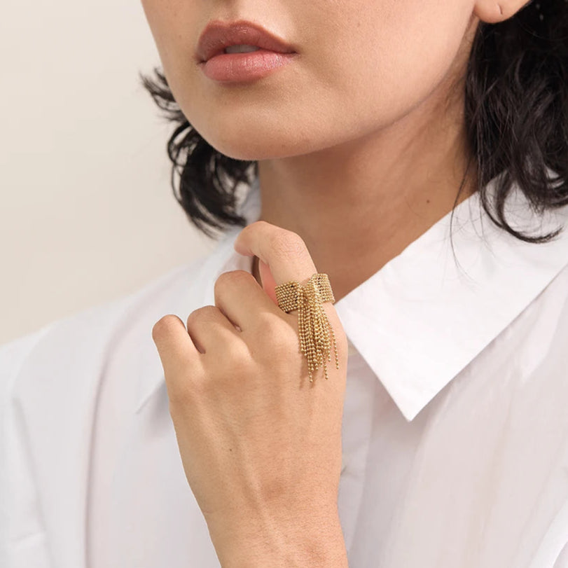 Ziora Riviera Chain Tassel Ring