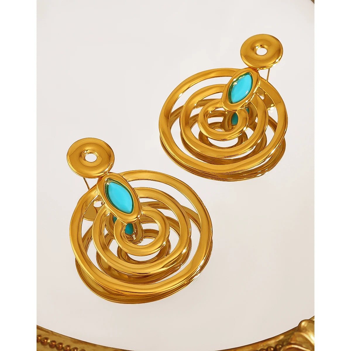 Ziora Retro Blue Acrylic Geometric Drop Earrings