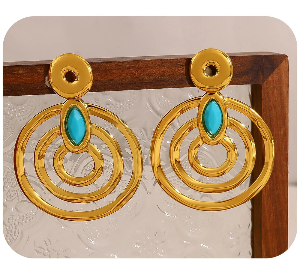 Ziora Retro Blue Acrylic Geometric Drop Earrings