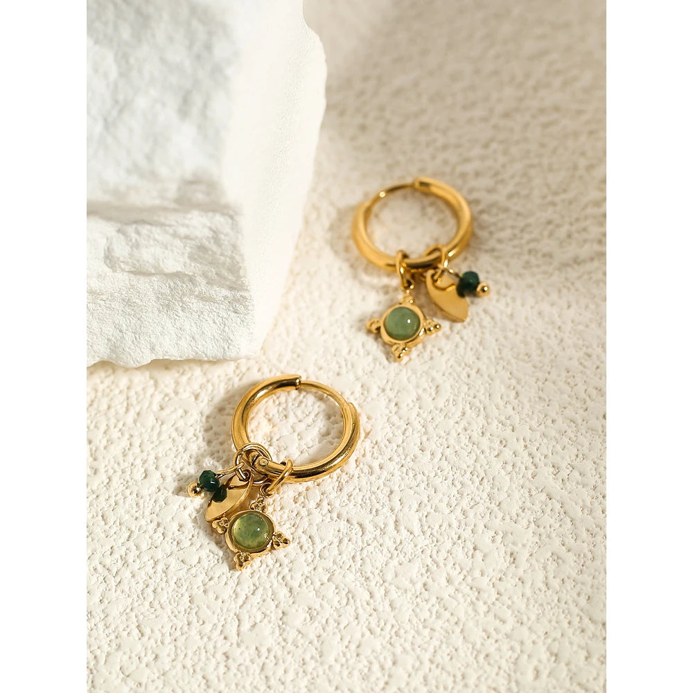 Ziora Green Natural Stone Hoop Earrings
