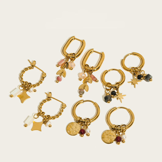 Ziora Pink Natural Stone Gold Plated Hoop Earrings