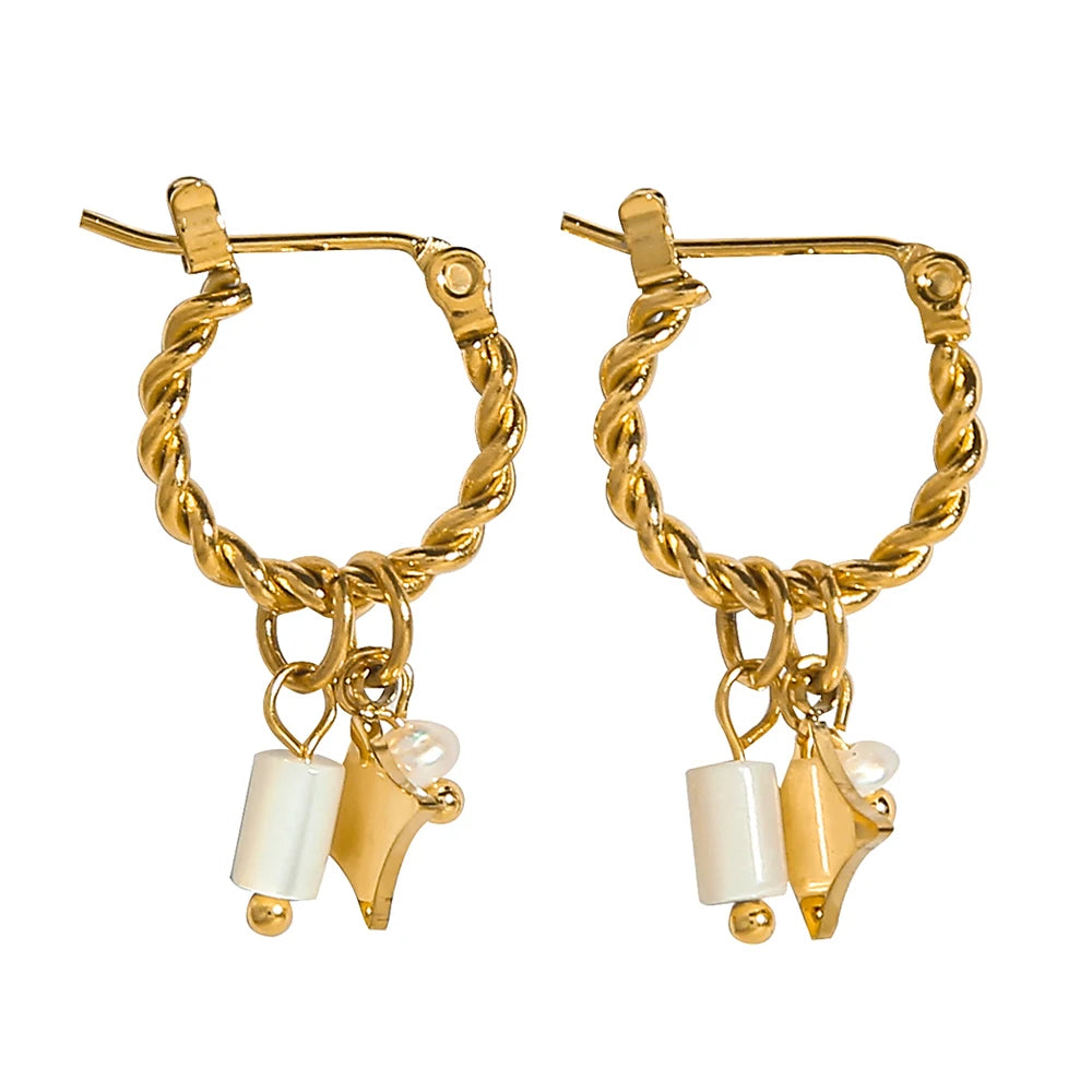 Ziora Pink Natural Stone Gold Plated Hoop Earrings