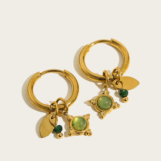 Ziora Green Natural Stone Hoop Earrings