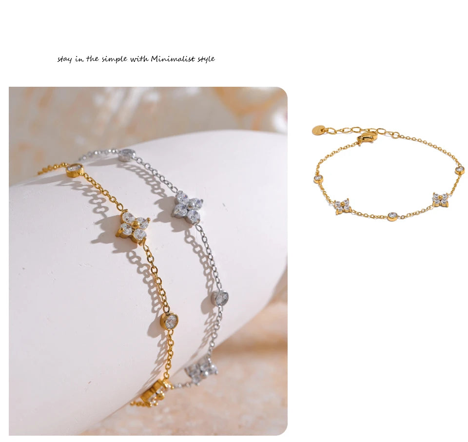 Ziora Cubic Zirconia Flower Chain Bracelet