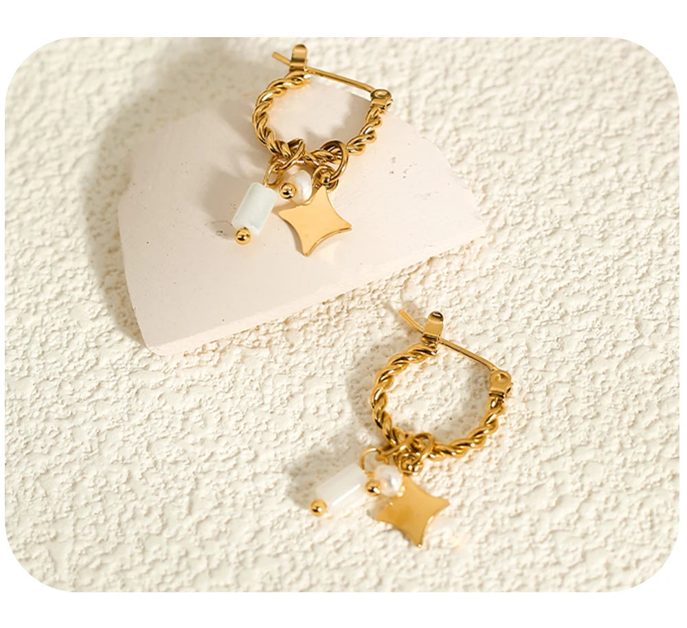 Ziora Pink Natural Stone Gold Plated Hoop Earrings