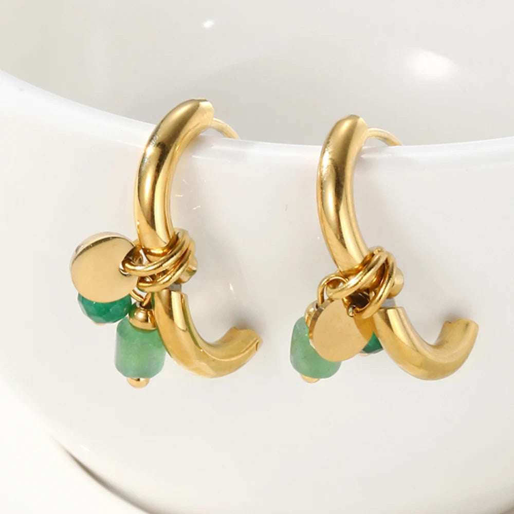 Ziora Minimalist Natural Stone Hoop Earrings