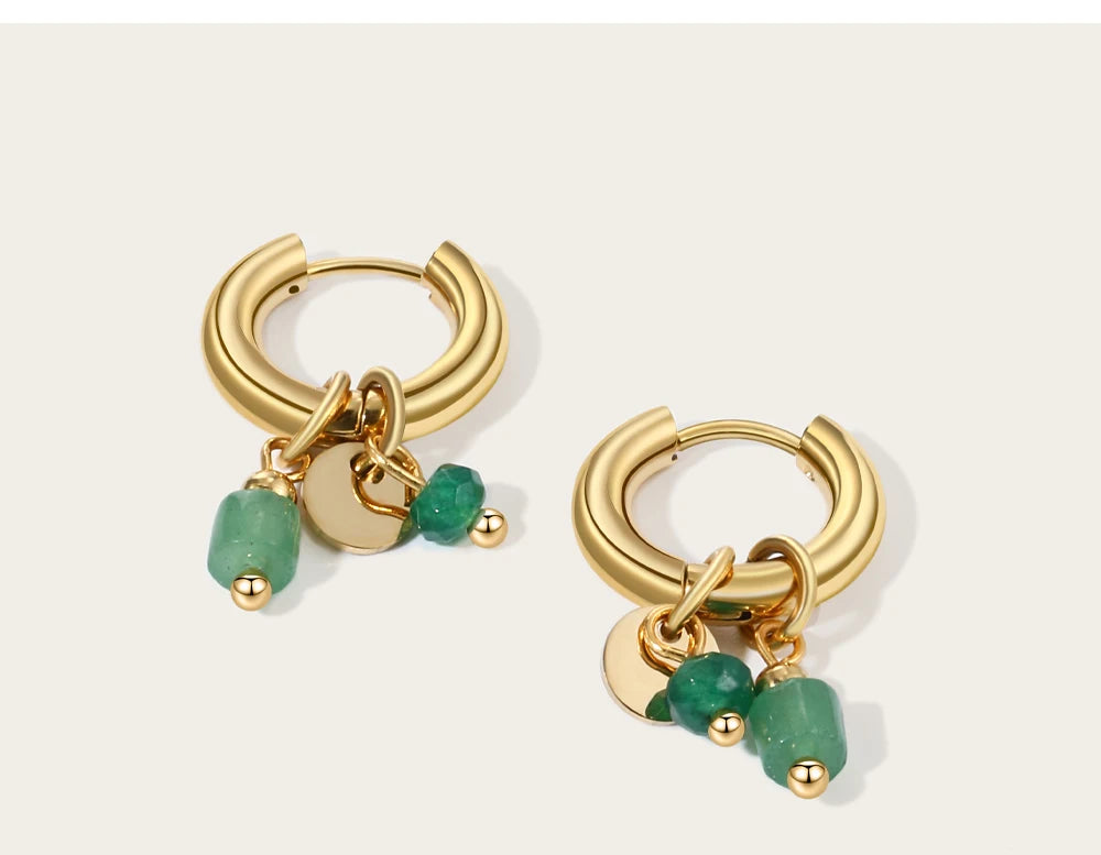 Ziora Minimalist Natural Stone Hoop Earrings