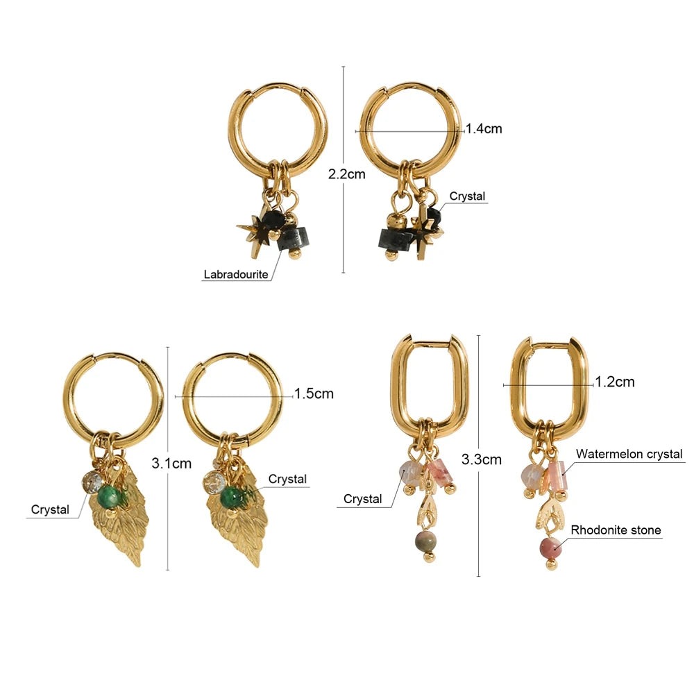 Ziora Vintage Green Natural Stone Hoop Earrings