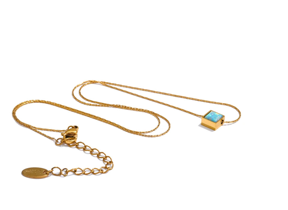 Ziora Square Natural Opal Stone Necklace