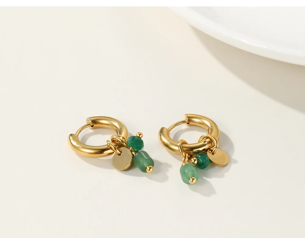 Ziora Minimalist Natural Stone Hoop Earrings
