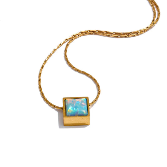 Ziora Square Natural Opal Stone Necklace