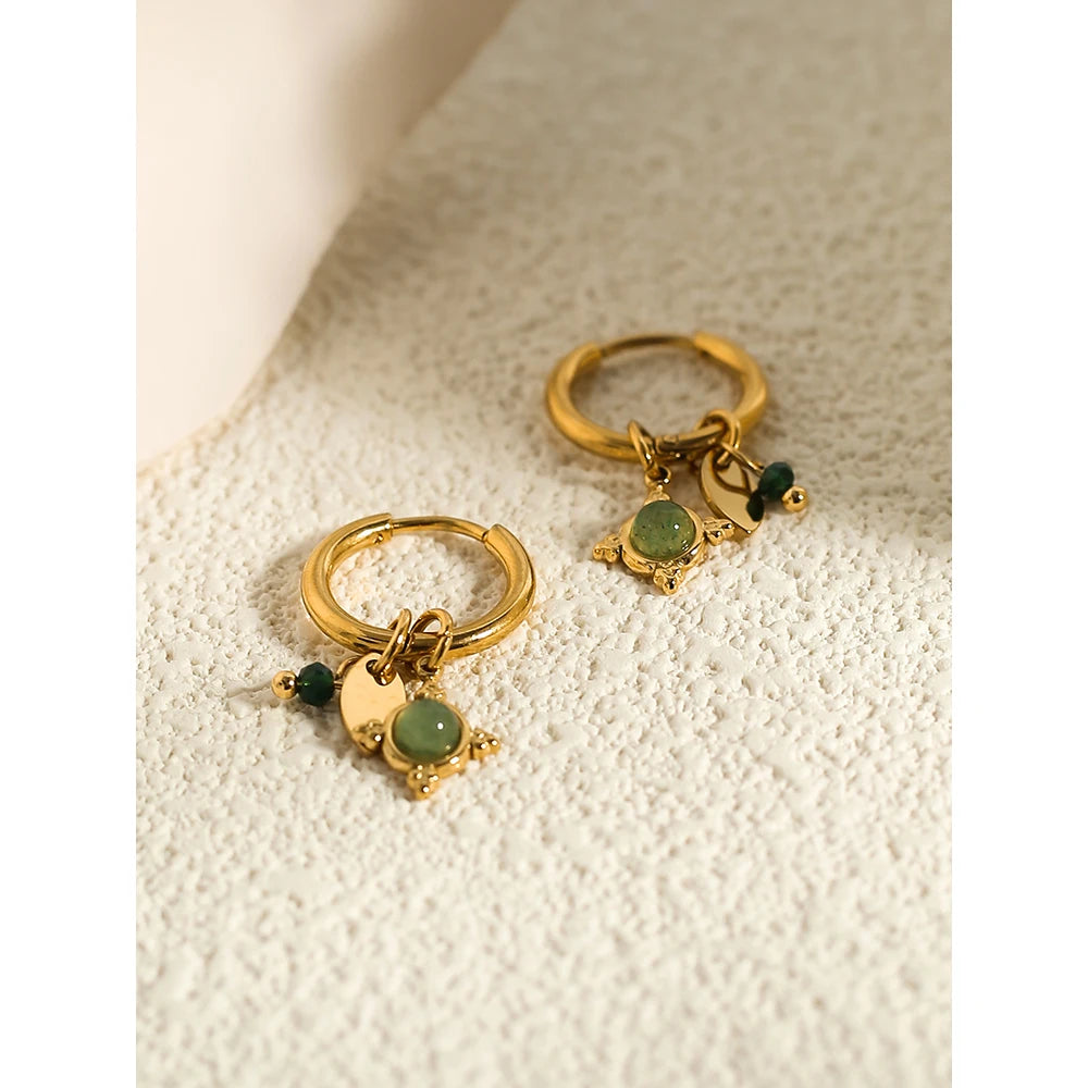 Ziora Green Natural Stone Hoop Earrings