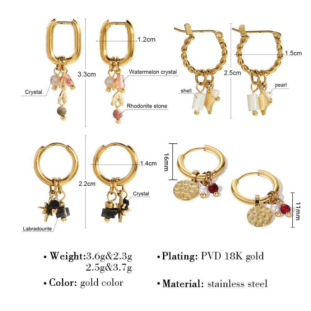 Ziora Pink Natural Stone Gold Plated Hoop Earrings