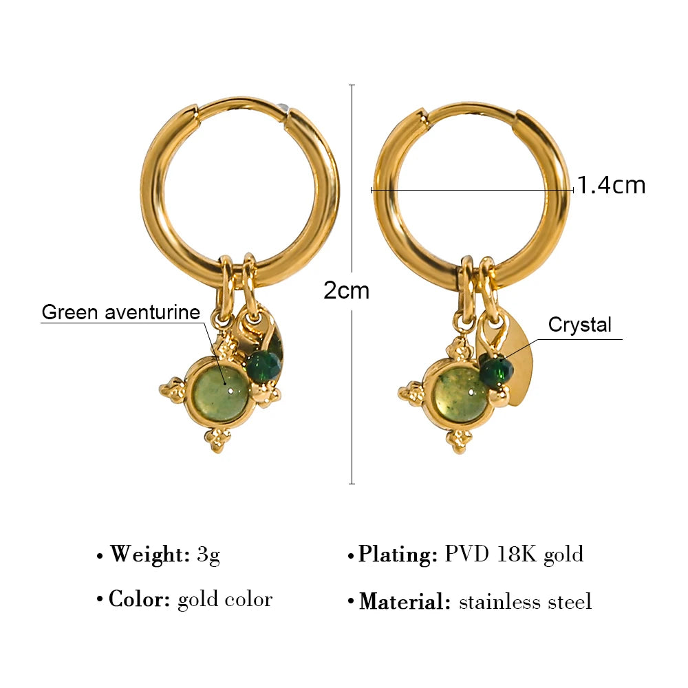 Ziora Green Natural Stone Hoop Earrings