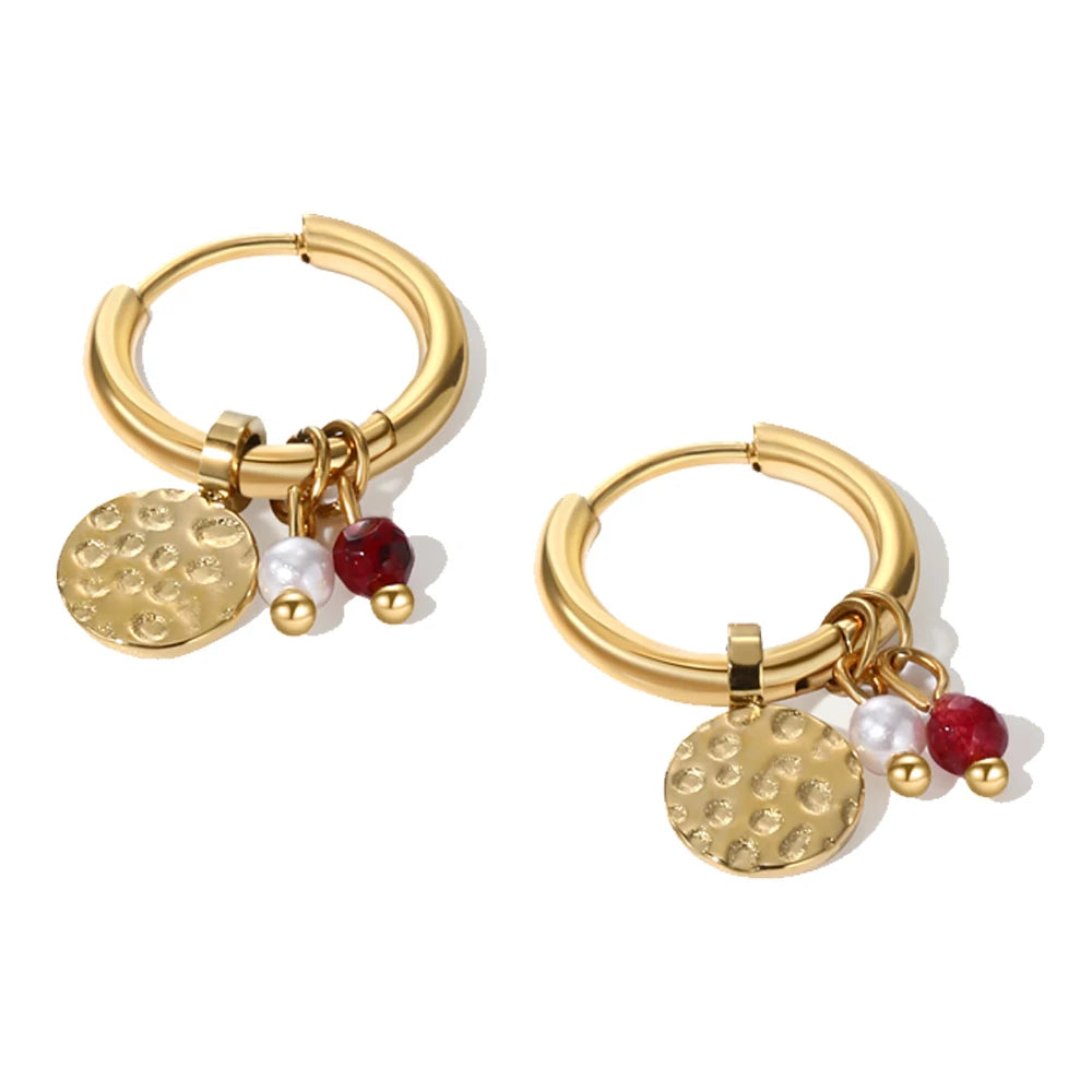 Ziora Pink Natural Stone Gold Plated Hoop Earrings