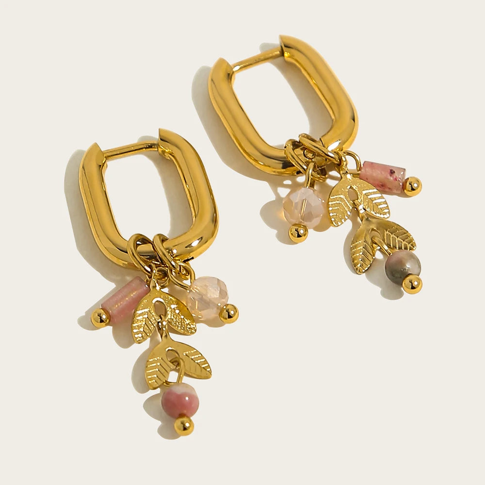 Ziora Vintage Green Natural Stone Hoop Earrings