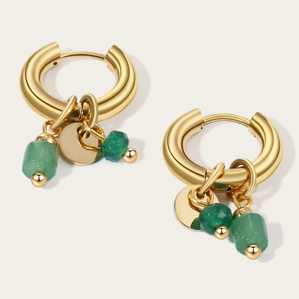 Ziora Minimalist Natural Stone Hoop Earrings