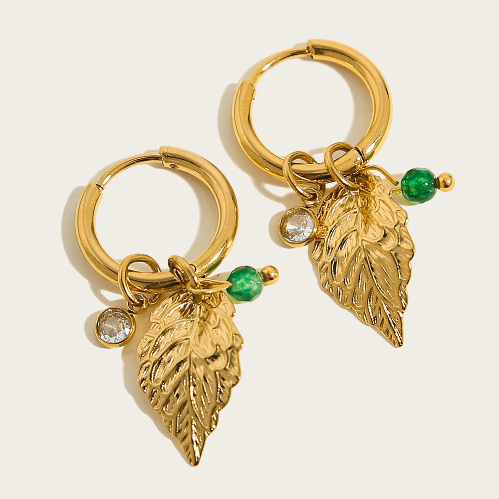 Ziora Vintage Green Natural Stone Hoop Earrings