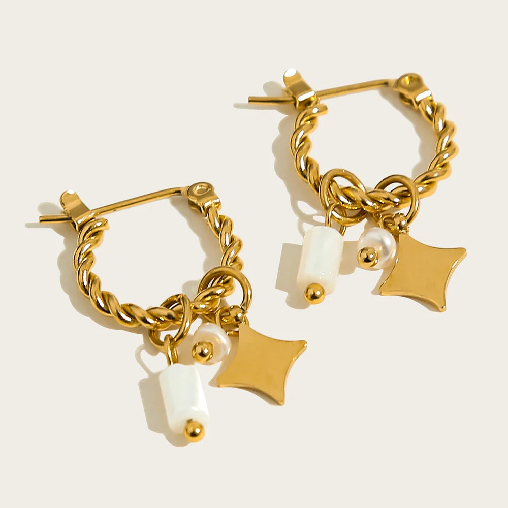 Ziora Vintage Green Natural Stone Hoop Earrings