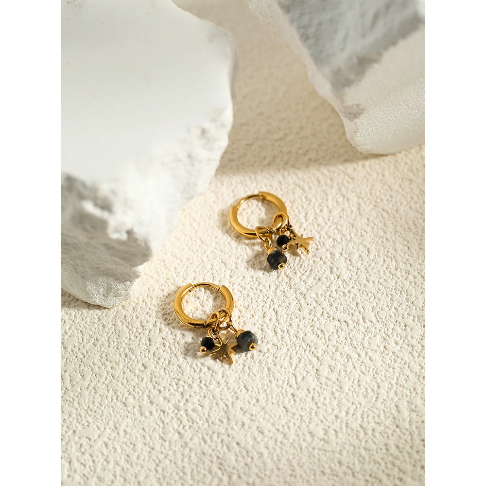 Ziora Pink Natural Stone Gold Plated Hoop Earrings