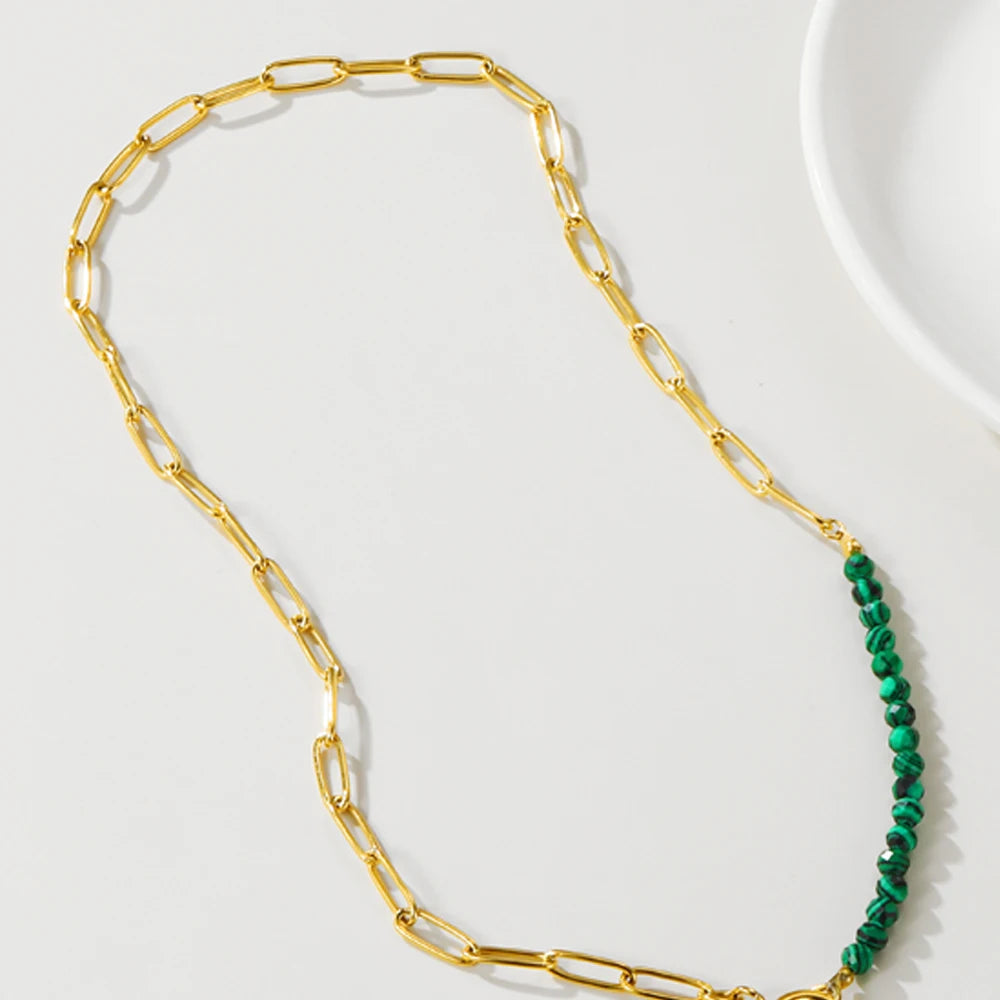 Ziora Green Natural Stone Beads Chain Necklace