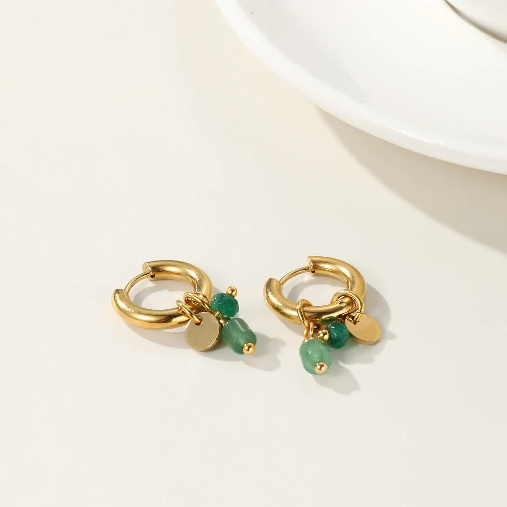 Ziora Minimalist Natural Stone Hoop Earrings