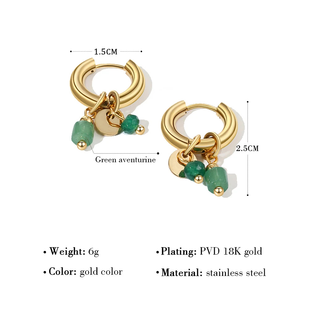 Ziora Vintage Green Natural Stone Hoop Earrings