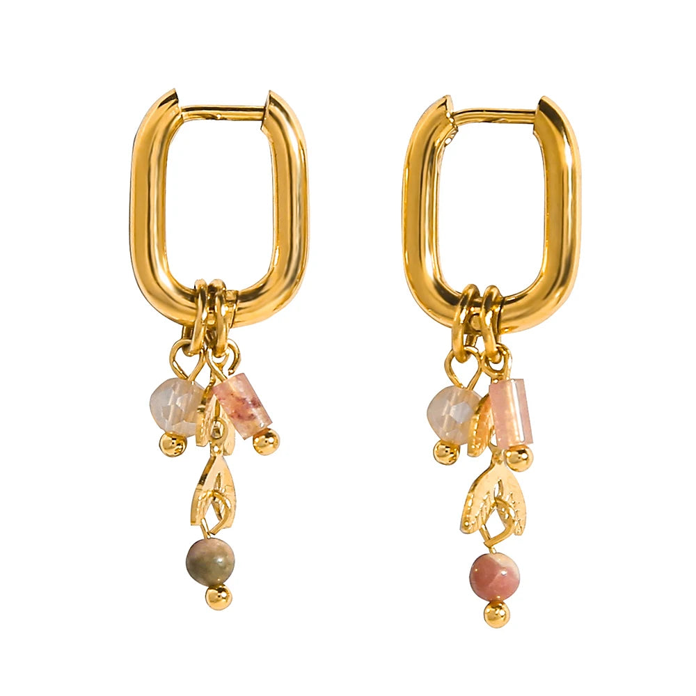 Ziora Pink Natural Stone Gold Plated Hoop Earrings