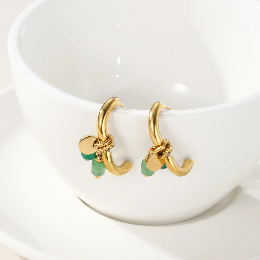 Ziora Minimalist Natural Stone Hoop Earrings