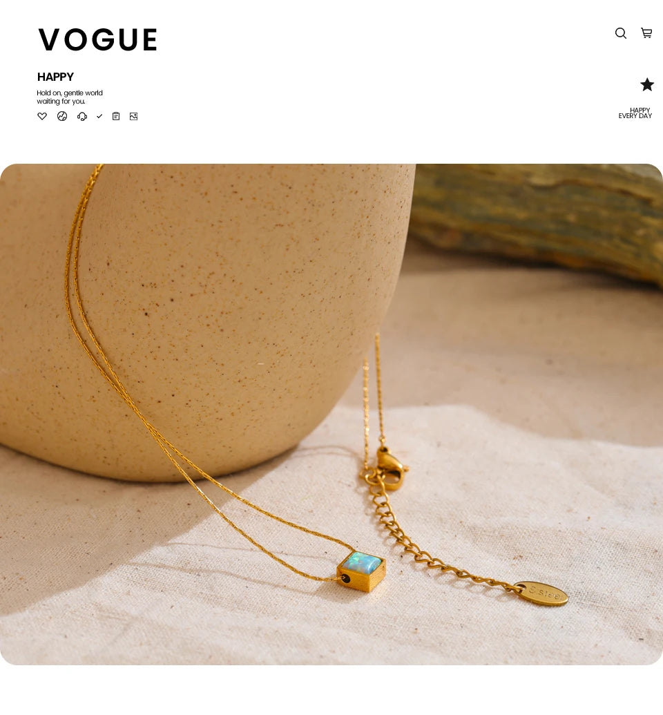 Ziora Square Natural Opal Stone Necklace