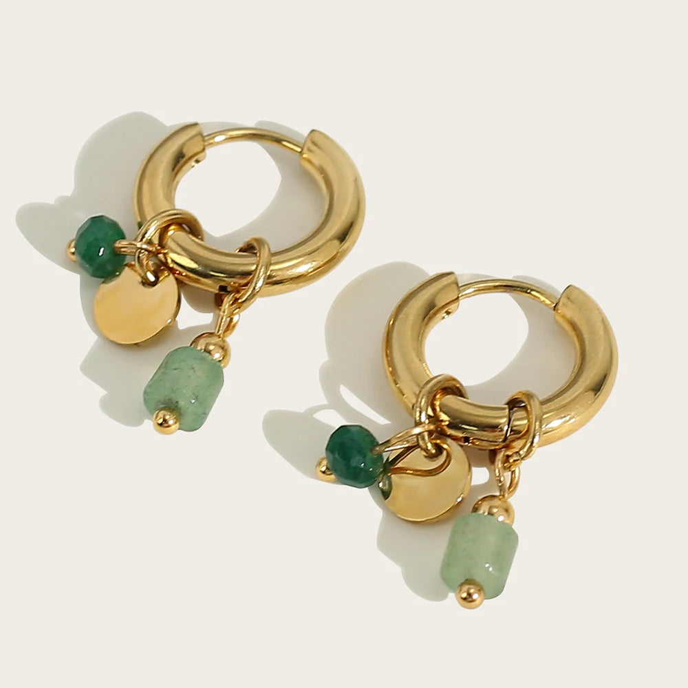 Ziora Vintage Green Natural Stone Hoop Earrings