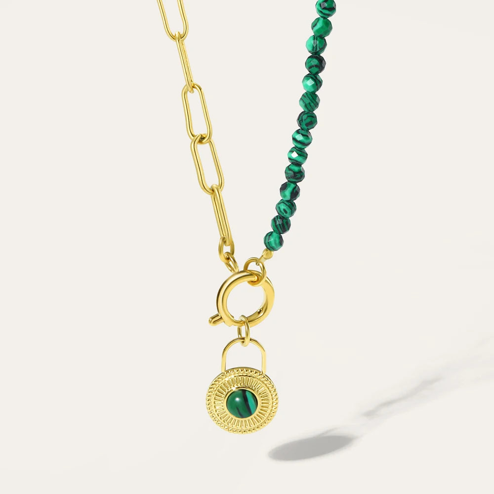 Ziora Green Natural Stone Beads Chain Necklace