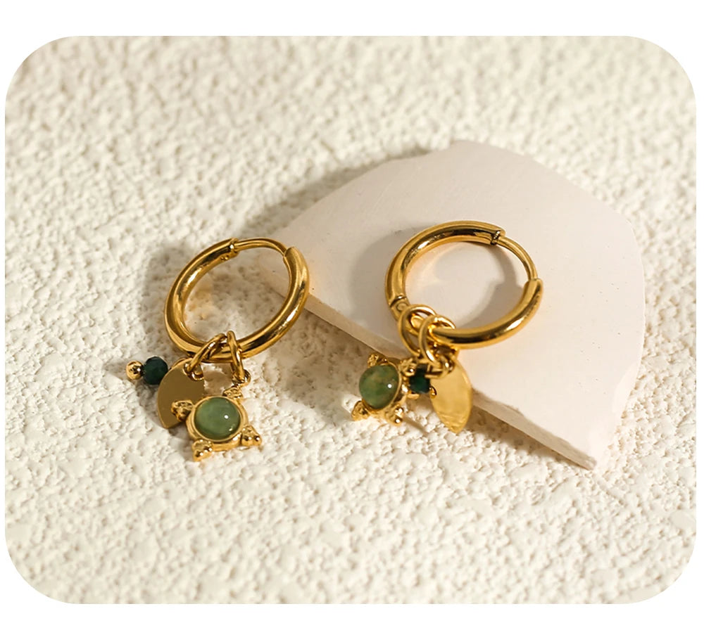 Ziora Green Natural Stone Hoop Earrings