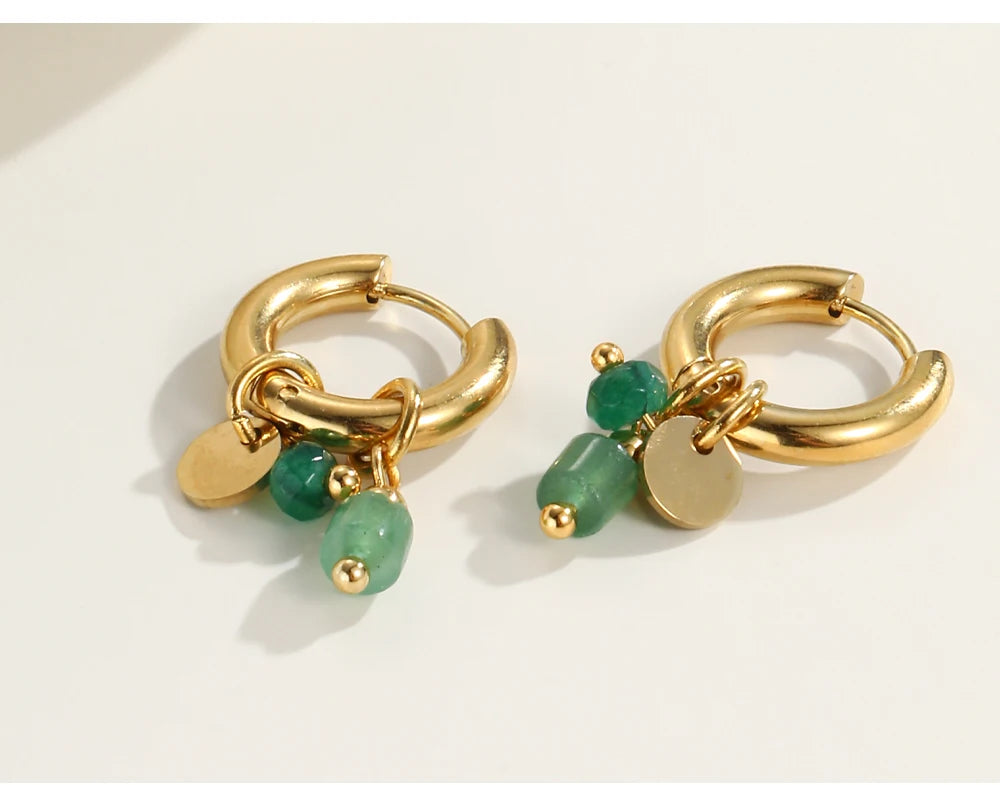 Ziora Minimalist Natural Stone Hoop Earrings