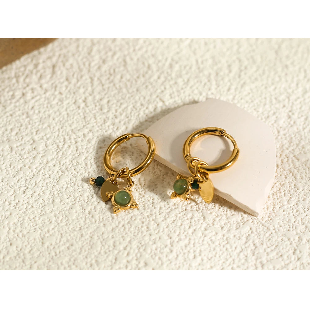 Ziora Green Natural Stone Hoop Earrings