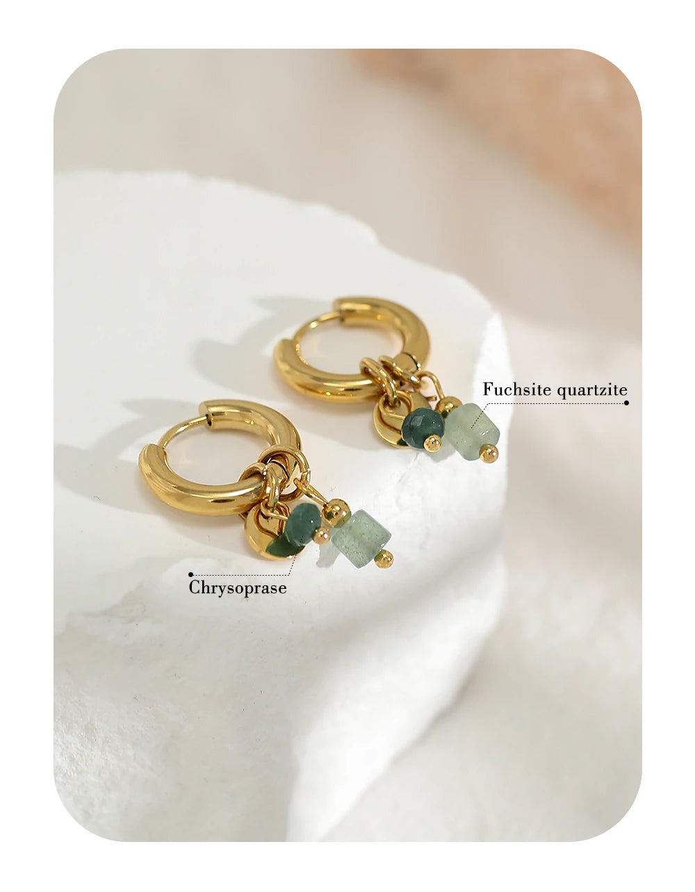 Ziora Vintage Green Natural Stone Hoop Earrings
