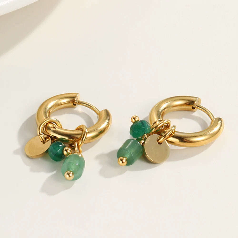 Ziora Minimalist Natural Stone Hoop Earrings