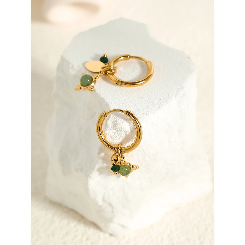 Ziora Green Natural Stone Hoop Earrings