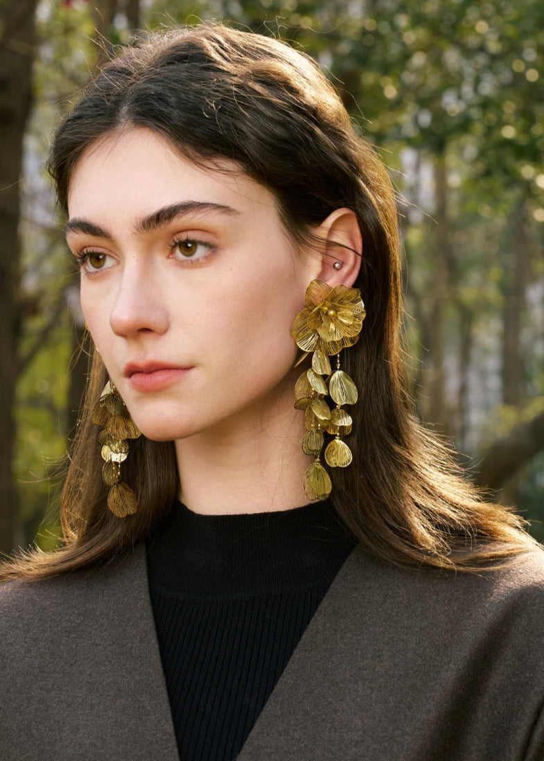 Ziora Exaggerated Flower Tassel Earrings