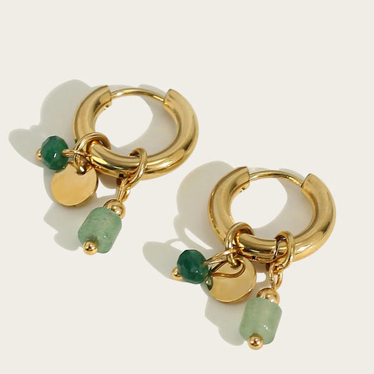 Ziora Vintage Green Natural Stone Hoop Earrings