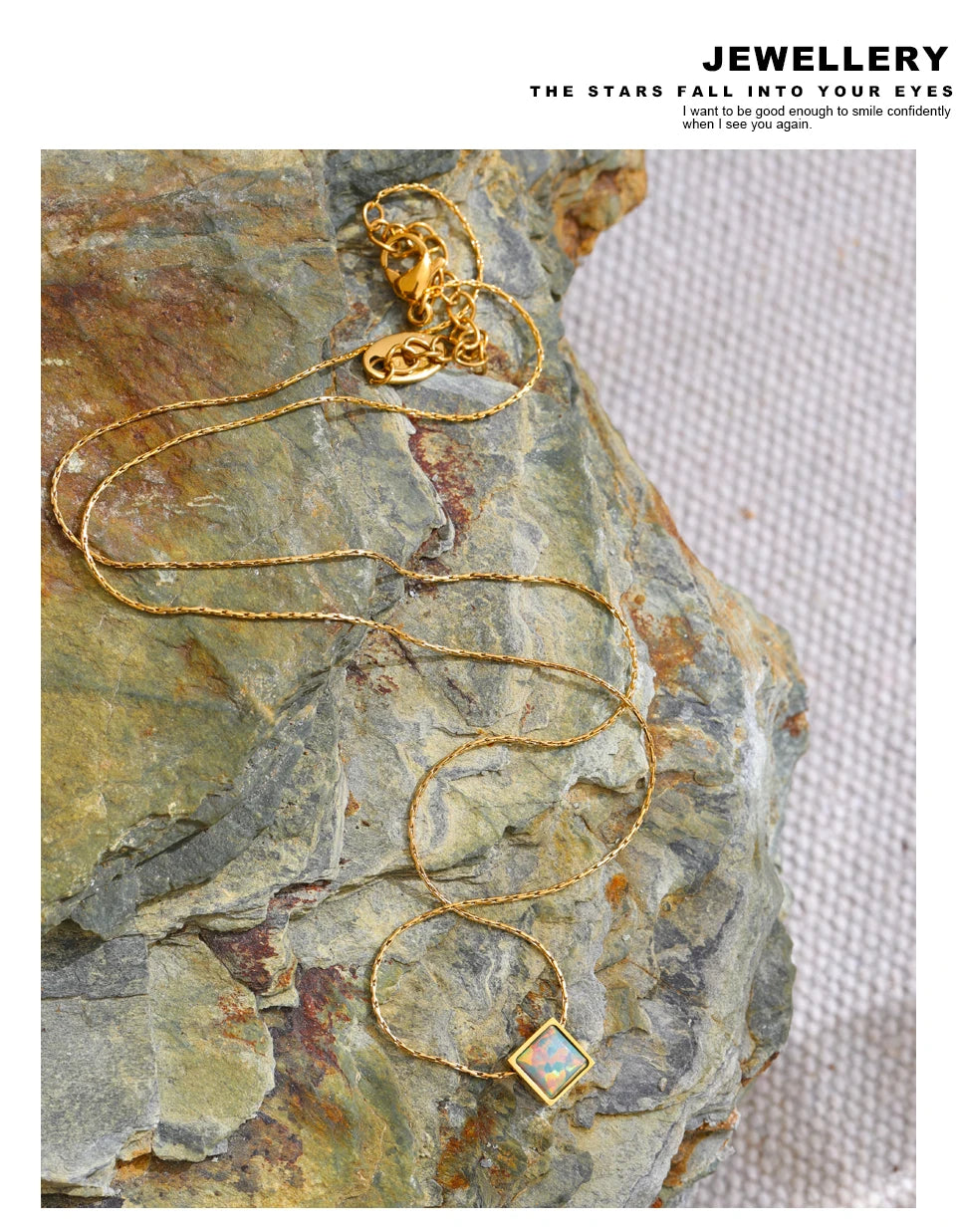 Ziora Square Natural Opal Stone Necklace