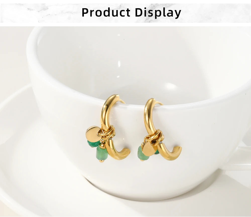 Ziora Minimalist Natural Stone Hoop Earrings
