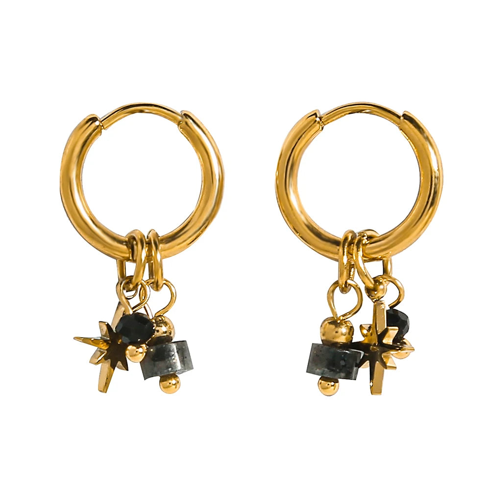 Ziora Pink Natural Stone Gold Plated Hoop Earrings