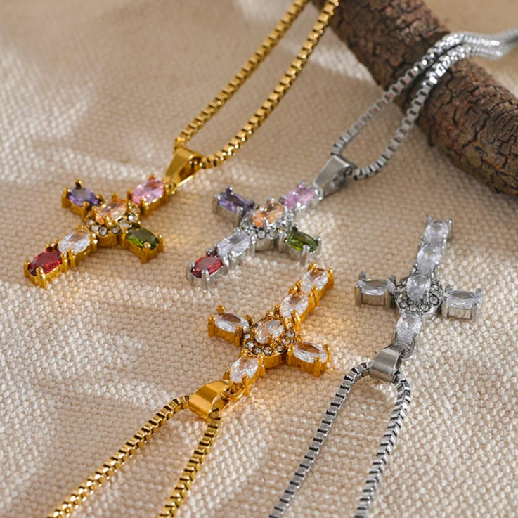 アクセサリー Cross motif design charm necklace Ziora Colorful Enamel Cross Necklace – Bold Faith-Inspired
